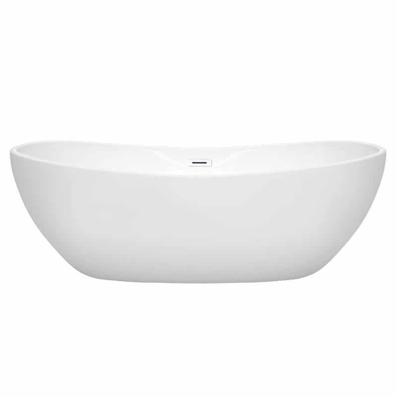 Wyndham Collection Rebecca 70 Inch Freestanding Acrylic White Bathtub With Shiny White Trim No Faucet Front View