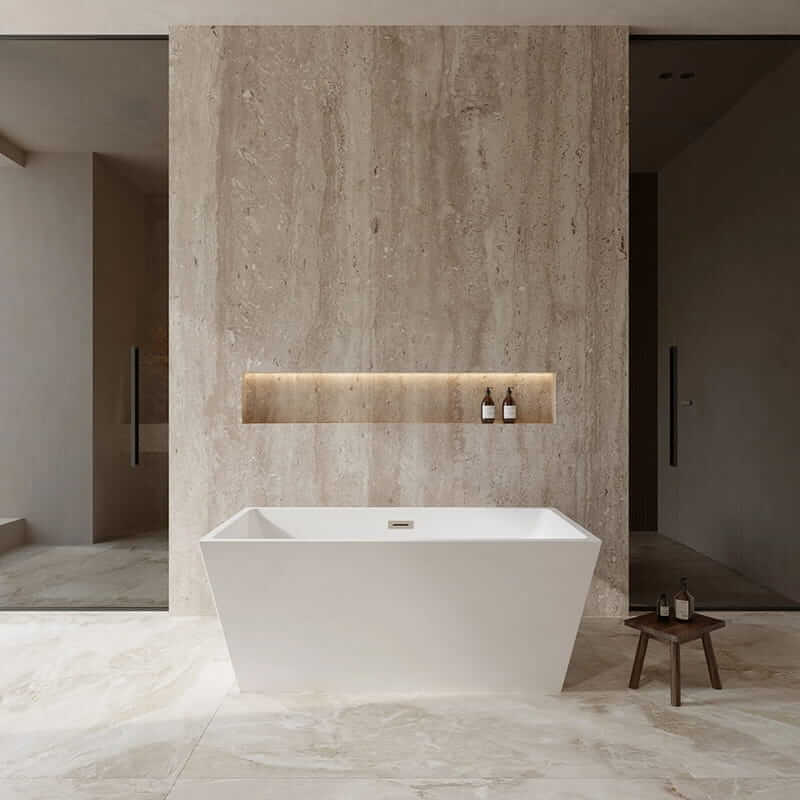 Wyndham Collection Sara 59" Freestanding Acrylic White Bathtub With Brushed Nickel Trim No Faucet Lifestyle