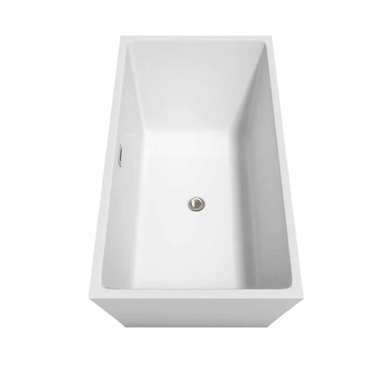 Wyndham Collection Sara 59" Freestanding Acrylic White Bathtub With Brushed Nickel Trim Top Side View