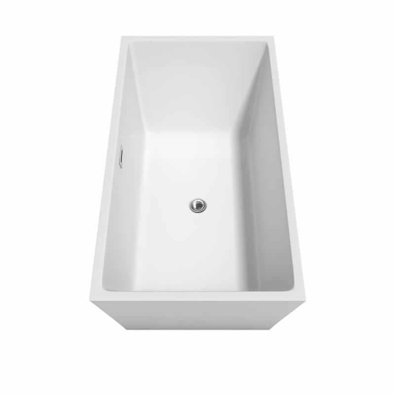 Wyndham Collection Sara 59" Freestanding Acrylic White Bathtub With Polished Chrome Trim and Brushed Gold Faucet Top Side View