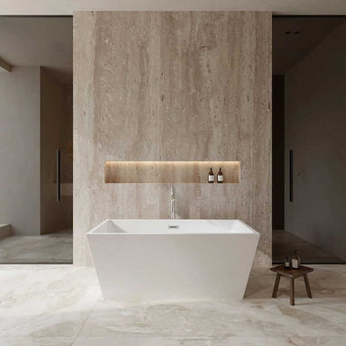 Wyndham Collection Sara 59" Freestanding Acrylic White Bathtub With Polished Chrome Trim Lifestyle