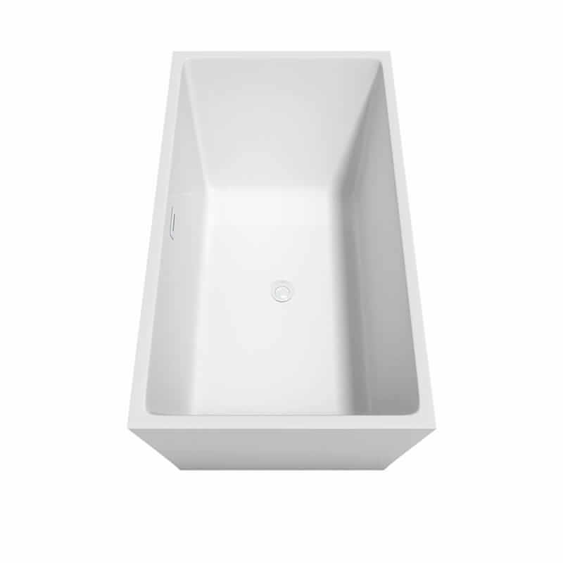 Wyndham Collection Sara 59" Freestanding Acrylic White Bathtub With Shiny White Trim No Faucet Top Side View
