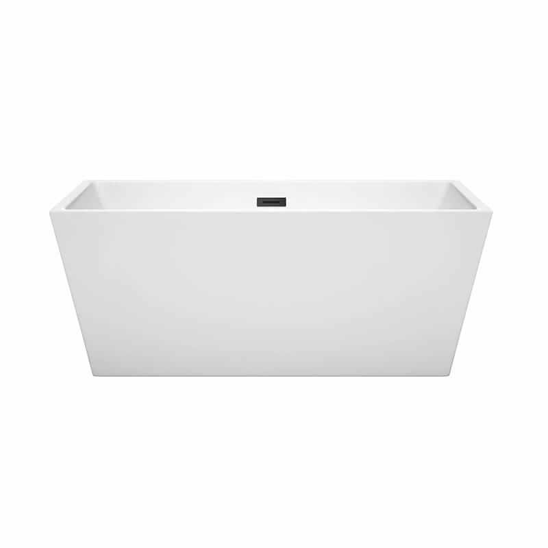 Wyndham Collection Sara 59 Inch Freestanding Acrylic White Bathtub With Matte Black Trim No Faucet Front View