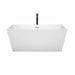 Wyndham Collection Sara 59 Inch Freestanding Acrylic White Bathtub With Polished Chrome Trim and Matte Black Faucet Front View