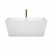 Wyndham Collection Sara 59 Inch Freestanding Acrylic White Bathtub With Shiny White Trim and Brushed Gold Faucet Front View