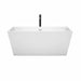Wyndham Collection Sara 59 Inch Freestanding Acrylic White Bathtub With Shiny White Trim and Matte Black Faucet Front View