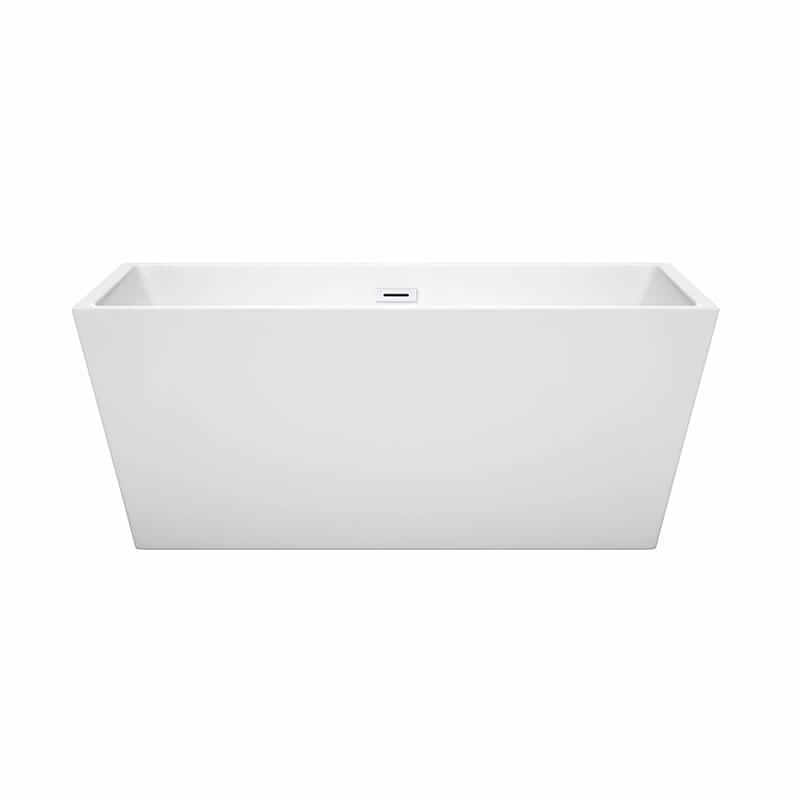 Wyndham Collection Sara 59 Inch Freestanding Acrylic White Bathtub With Shiny White Trim No Faucet Front View