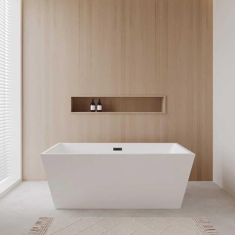 Wyndham Collection Sara 63" Freestanding Acrylic White Bathtub With Matte Black Trim No Faucet Lifestyle
