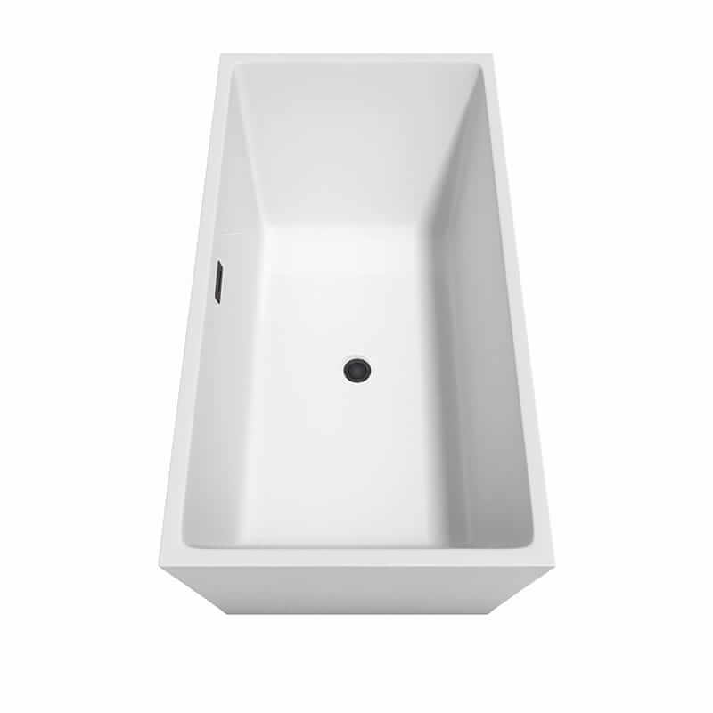 Wyndham Collection Sara 63" Freestanding Acrylic White Bathtub With Matte Black Trim No Faucet Top Side View