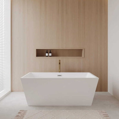 Wyndham Collection Sara 63" Freestanding Acrylic White Bathtub With Polished Chrome Trim and Brushed Gold Faucet Lifestyle