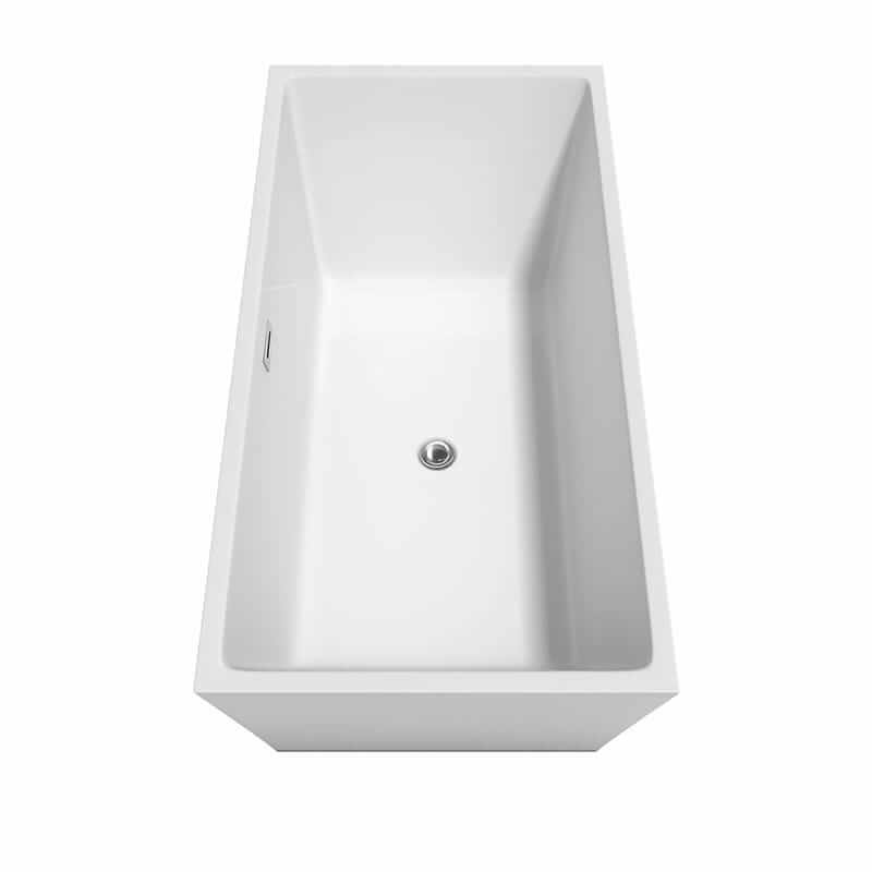 Wyndham Collection Sara 63" Freestanding Acrylic White Bathtub With Polished Chrome Trim and Brushed Gold Faucet Top Side View
