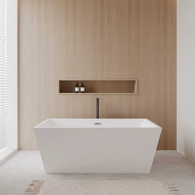 Wyndham Collection Sara 63" Freestanding Acrylic White Bathtub With Polished Chrome Trim and Matte Black Faucet Lifestyle