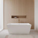 Wyndham Collection Sara 63" Freestanding Acrylic White Bathtub With Shiny White Trim and Brushed Gold Faucet Lifestyle