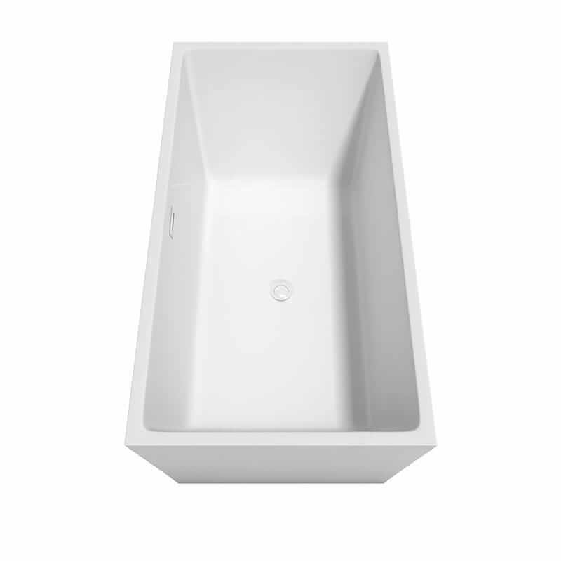 Wyndham Collection Sara 63" Freestanding Acrylic White Bathtub With Shiny White Trim and Brushed Gold Faucet Top Side View