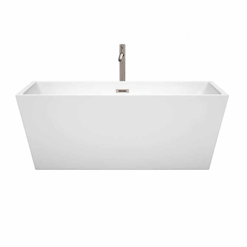Wyndham Collection Sara 63 Inch Freestanding Acrylic Bathtub With Brushed Nickel Trim Front View