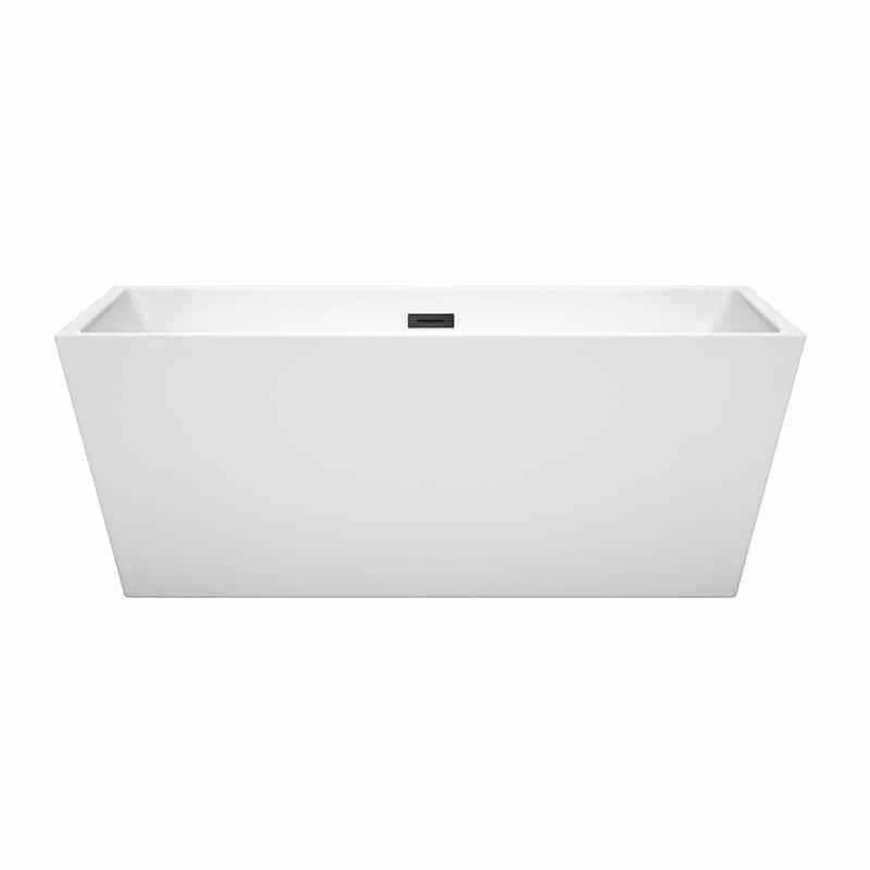 Wyndham Collection Sara 63 Inch Freestanding Acrylic White Bathtub With Matte Black Trim No Faucet Front View