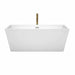 Wyndham Collection Sara 63 Inch Freestanding Acrylic White Bathtub With Polished Chrome Trim and Brushed Gold Faucet Front View