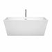 Wyndham Collection Sara 63 Inch Freestanding Acrylic White Bathtub With Polished Chrome Trim Front View