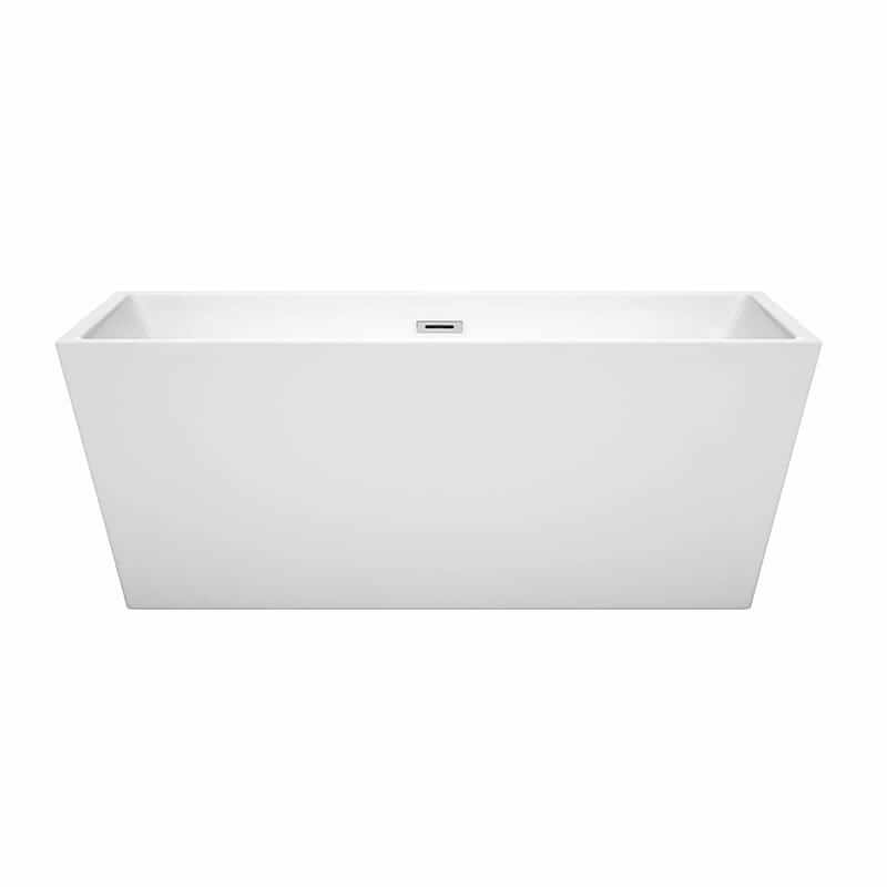 Wyndham Collection Sara 63 Inch Freestanding Acrylic White Bathtub With Polished Chrome Trim No Faucet Front View