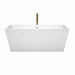 Wyndham Collection Sara 63 Inch Freestanding Acrylic White Bathtub With Shiny White Trim and Brushed Gold Faucet Front View