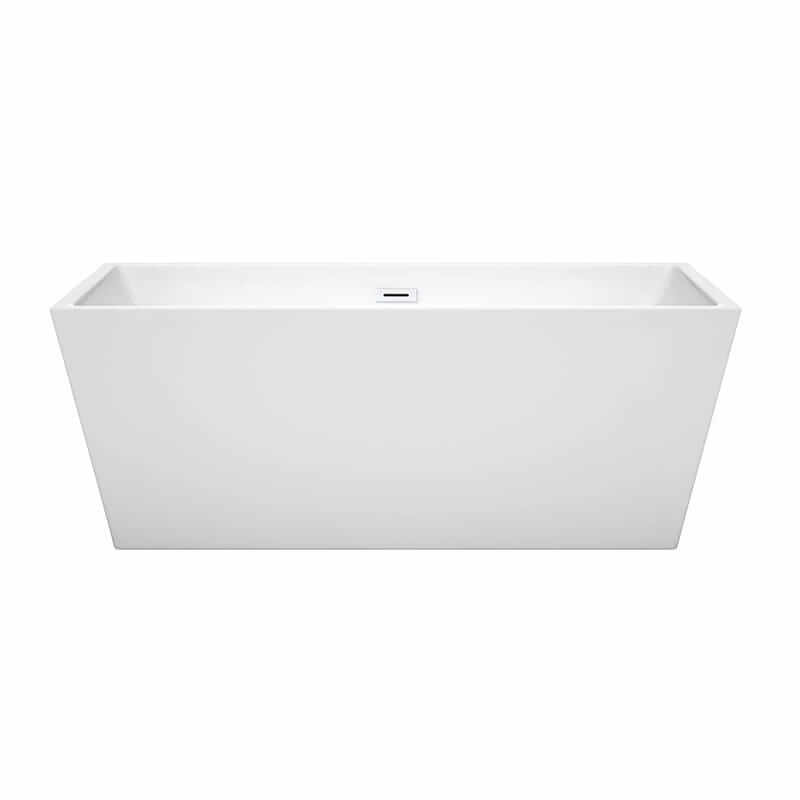 Wyndham Collection Sara 63 Inch Freestanding Acrylic White Bathtub With Shiny White Trim No Faucet Front View