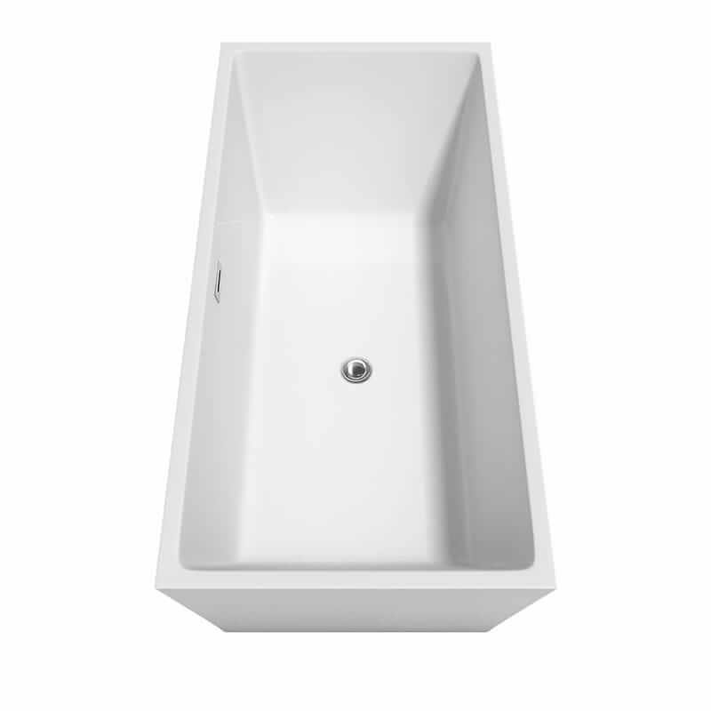 Wyndham Collection Sara 67" Freestanding Acrylic White Bathtub With Polished Chrome Trim Top Side View