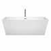 Wyndham Collection Sara 67 Inch Freestanding Acrylic White Bathtub With Brushed Nickel Trim Front View