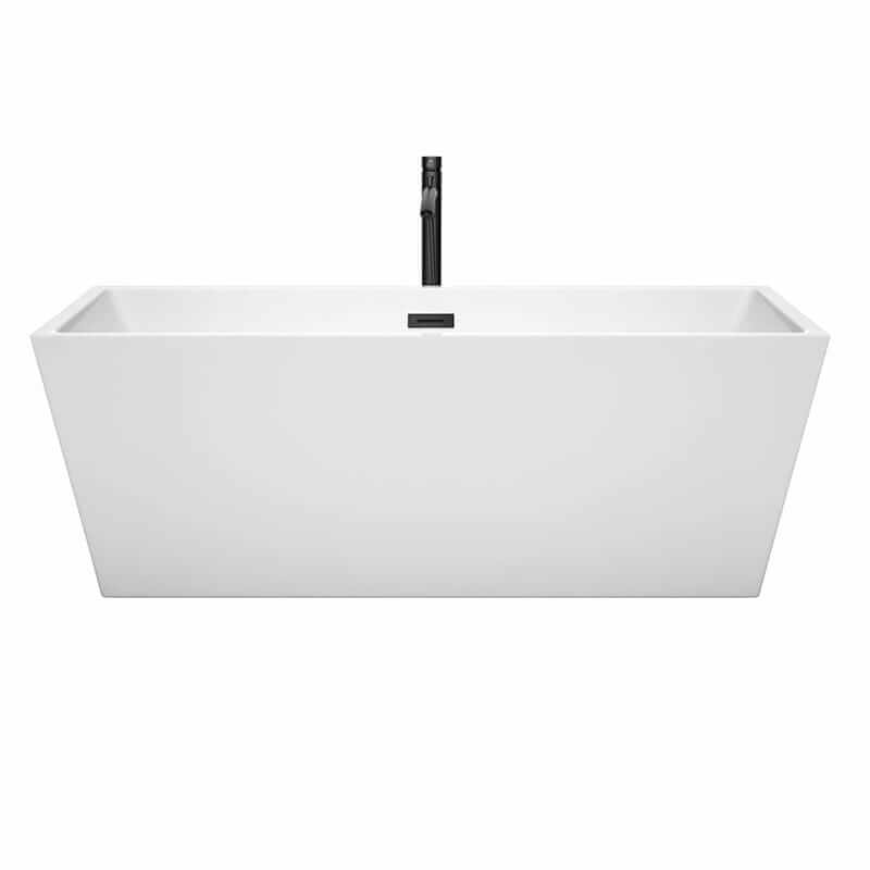 Wyndham Collection Sara 67 Inch Freestanding Acrylic White Bathtub With Matte Black Trim Front View