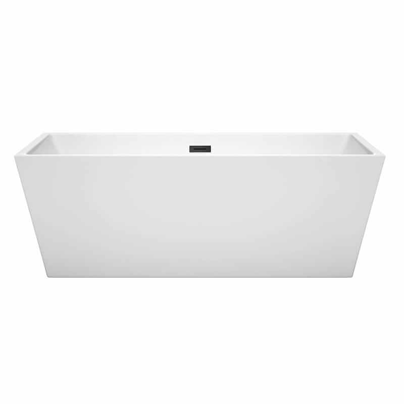 Wyndham Collection Sara 67 Inch Freestanding Acrylic White Bathtub With Matte Black Trim No Faucet Front View