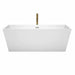 Wyndham Collection Sara 67 Inch Freestanding Acrylic White Bathtub With Polished Chrome Trim and Brushed Gold Faucet Front View