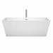 Wyndham Collection Sara 67 Inch Freestanding Acrylic White Bathtub With Polished Chrome Trim Front View