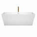 Wyndham Collection Sara 67 Inch Freestanding Acrylic White Bathtub With Shiny White Trim and Brushed Gold Faucet Front View