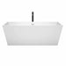 Wyndham Collection Sara 67 Inch Freestanding Acrylic White Bathtub With Shiny White Trim and Matte Black Faucet Front View