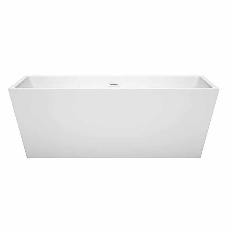 Wyndham Collection Sara 67 Inch Freestanding Acrylic White Bathtub With Shiny White Trim No Faucet Front View