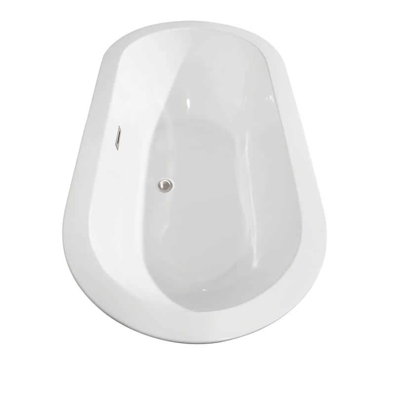 Wyndham Collection Soho 60" Freestanding Acrylic White Bathtub With Brushed Nickel Trim Top Side View