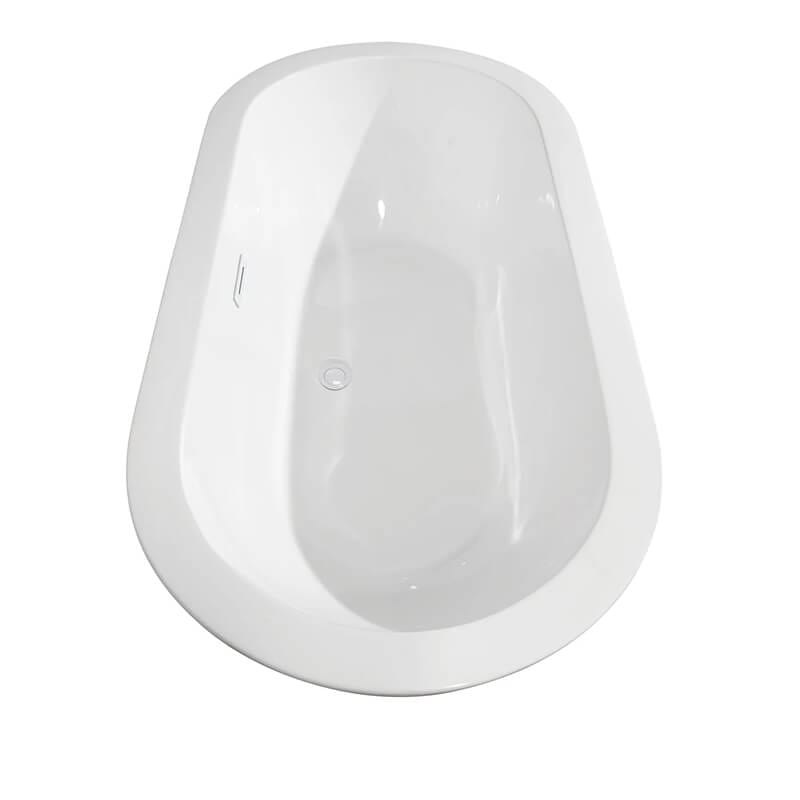 Wyndham Collection Soho 60" Freestanding Acrylic White Bathtub With Shiny White Trim and Brushed Gold Faucet Top Side View