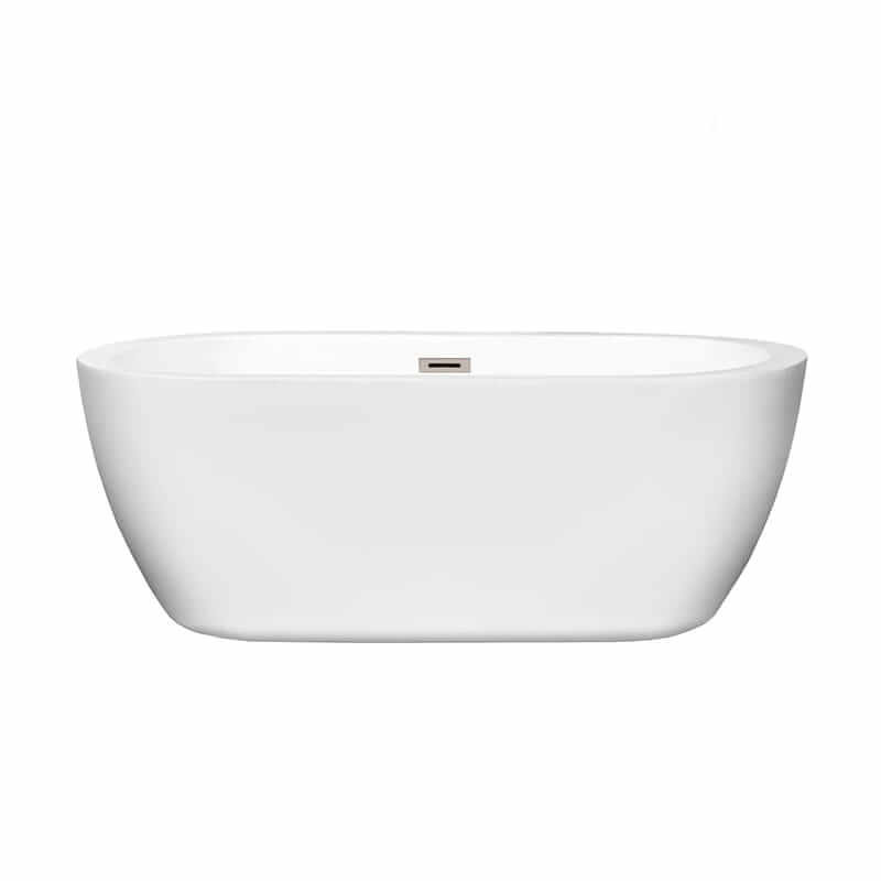 Wyndham Collection Soho 60 Inch Freestanding Acrylic White Bathtub With Brushed Nickel Trim No Faucet Front View