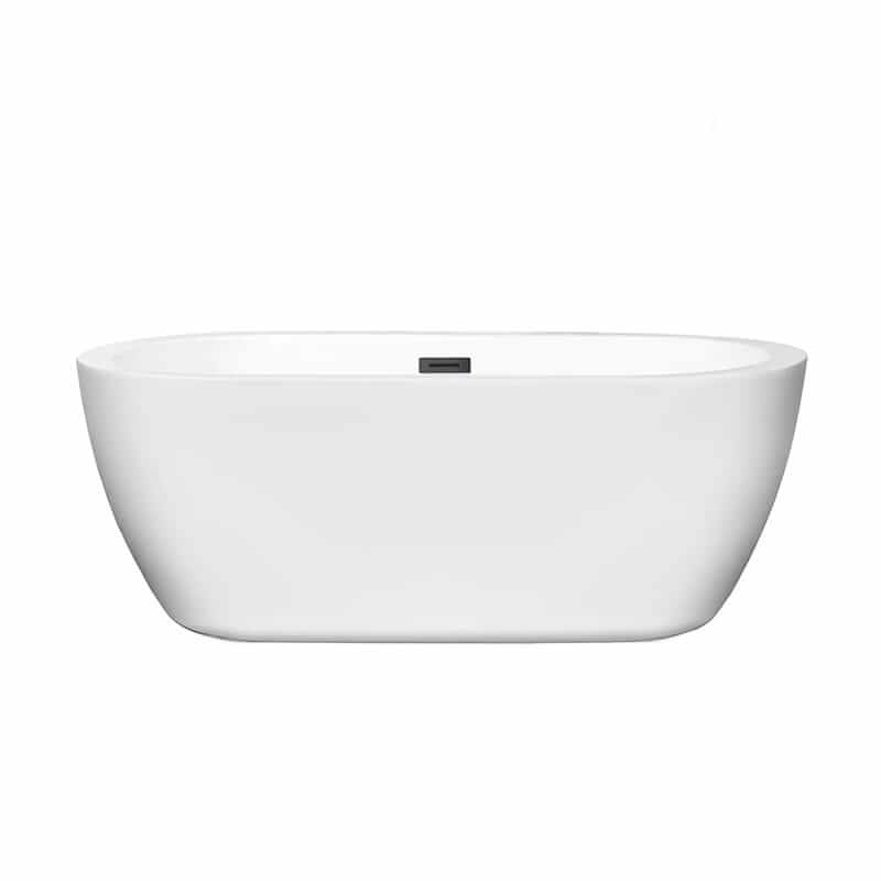 Wyndham Collection Soho 60 Inch Freestanding Acrylic White Bathtub With Matte Black Trim No Faucet Front View
