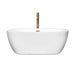 Wyndham Collection Soho 60 Inch Freestanding Acrylic White Bathtub With Polished Chrome Trim and Brushed Gold Faucet Front View