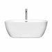 Wyndham Collection Soho 60 Inch Freestanding Acrylic White Bathtub With Polished Chrome Trim Front View