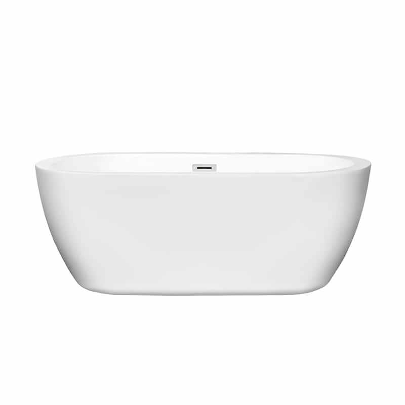 Wyndham Collection Soho 60 Inch Freestanding Acrylic White Bathtub With Polished Chrome Trim No Faucet Front View