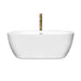 Wyndham Collection Soho 60 Inch Freestanding Acrylic White Bathtub With Shiny White Trim and Brushed Gold Faucet Front View