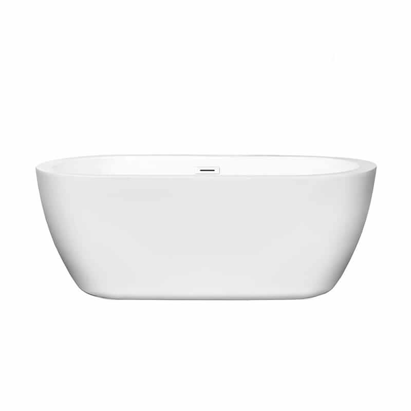 Wyndham Collection Soho 60 Inch Freestanding Acrylic White Bathtub With Shiny White Trim No Faucet Front View