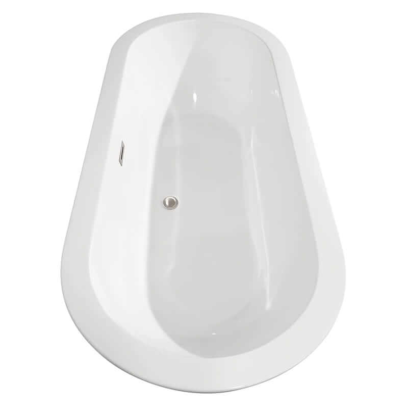 Wyndham Collection Soho 68" Freestanding Acrylic White Bathtub With Brushed Nickel Trim No Faucet Top Side View