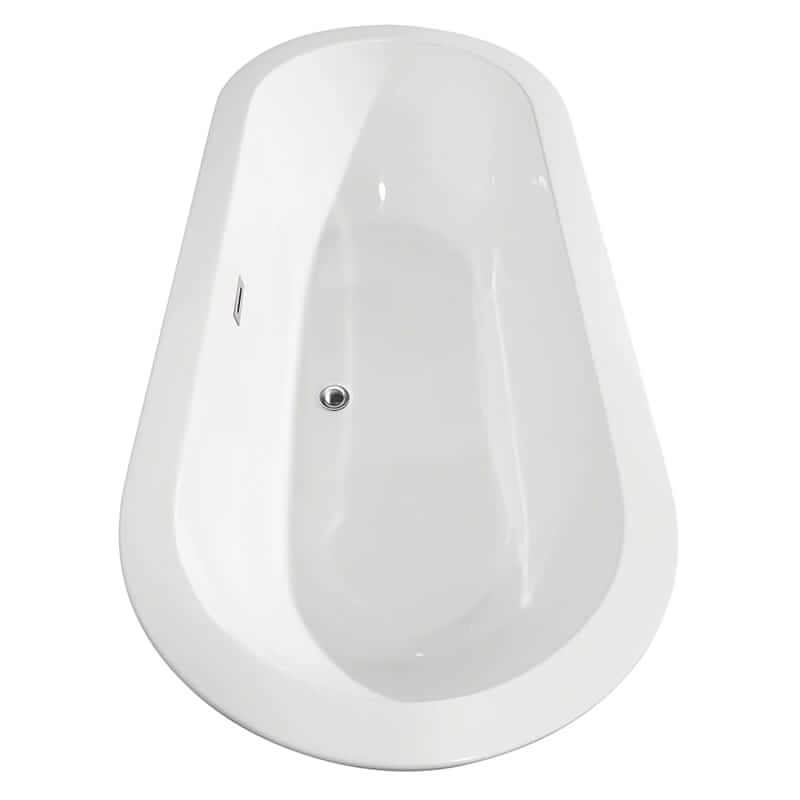 Wyndham Collection Soho 68" Freestanding Acrylic White Bathtub With Polished Chrome Trim and Brushed Gold Faucet Top Side View