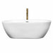 Wyndham Collection Soho 68 Inch Freestanding Acrylic White Bathtub With Polished Chrome Trim and Brushed Gold Faucet Front View