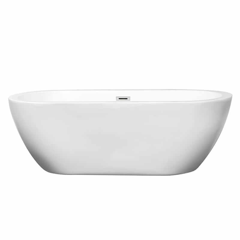 Wyndham Collection Soho 68 Inch Freestanding Acrylic White Bathtub With Polished Chrome Trim No Faucet Front View