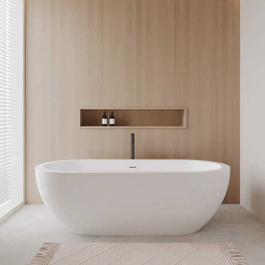Wyndham Collection Soho 72" Freestanding Acrylic White Bathtub With Shiny White Trim and Matte Black Faucet Lifestyle