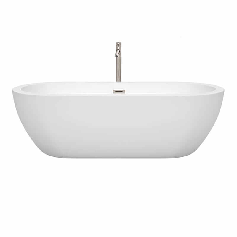 Wyndham Collection Soho 72 Inch Freestanding Acrylic White Bathtub With Brushed Nickel Trim Front View