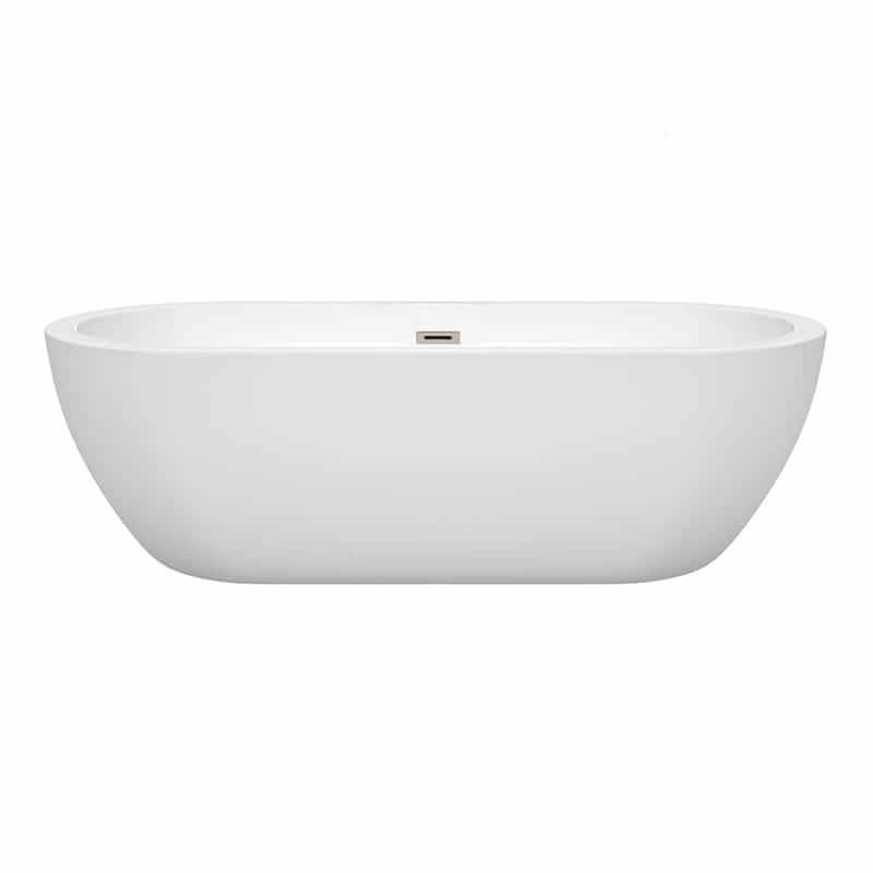 Wyndham Collection Soho 72 Inch Freestanding Acrylic White Bathtub With Brushed Nickel Trim No Faucet Front View